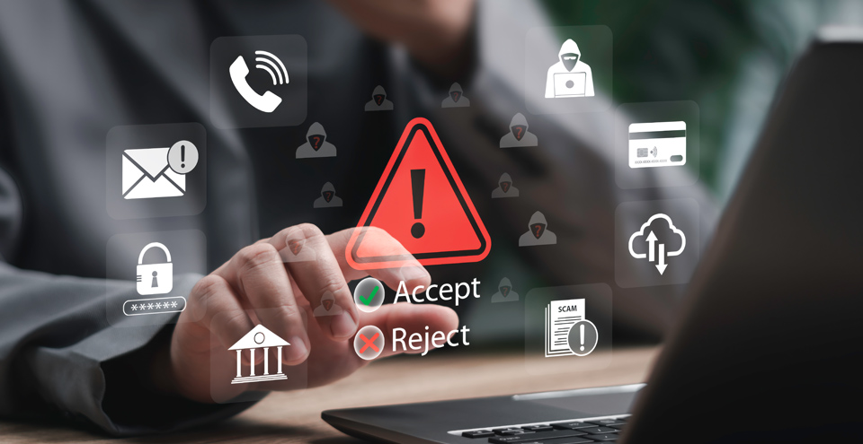 Person reviewing financial information while using cybersecurity best practices to help prevent identity theft.